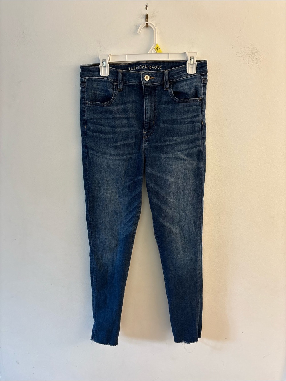 American Eagle Super High Rise Jeggings Crop Stretch Dark Blue Jeans, Size 12 R